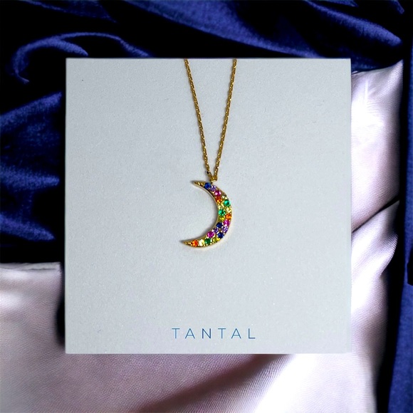 14K Gold Dipped Colorful Crescent Moon Necklace - Picture 1 of 1